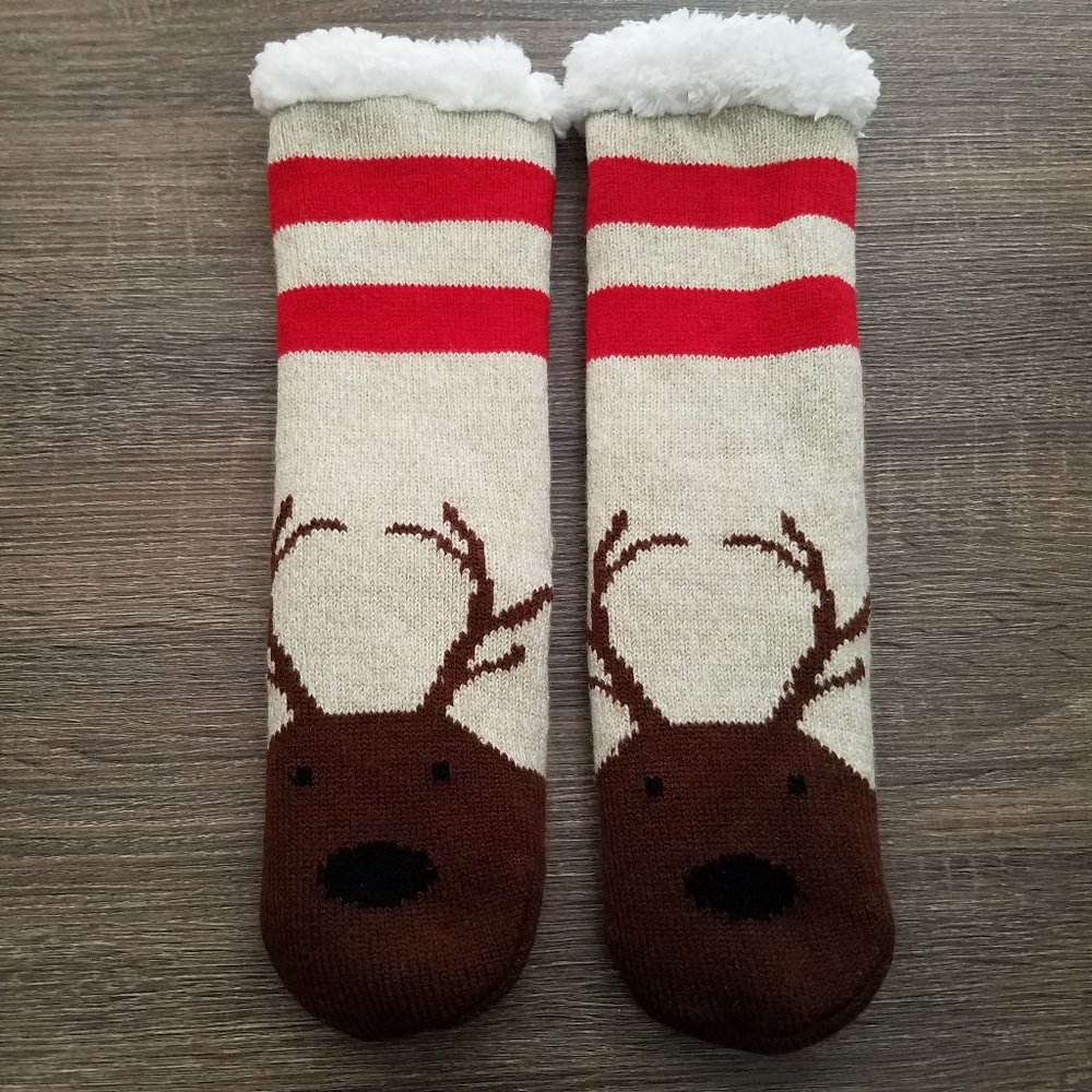 Reindeer soft plush socks with grip